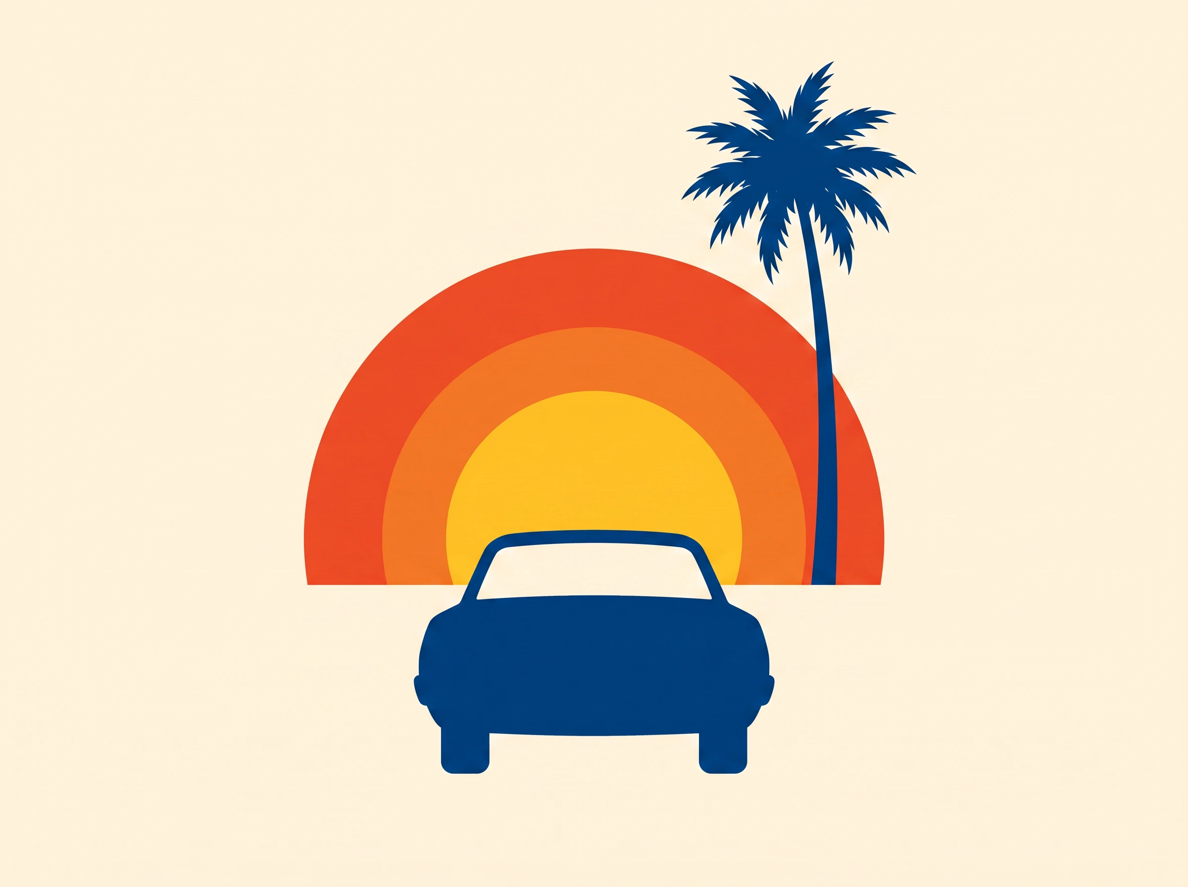 A car arriving toward the sunset