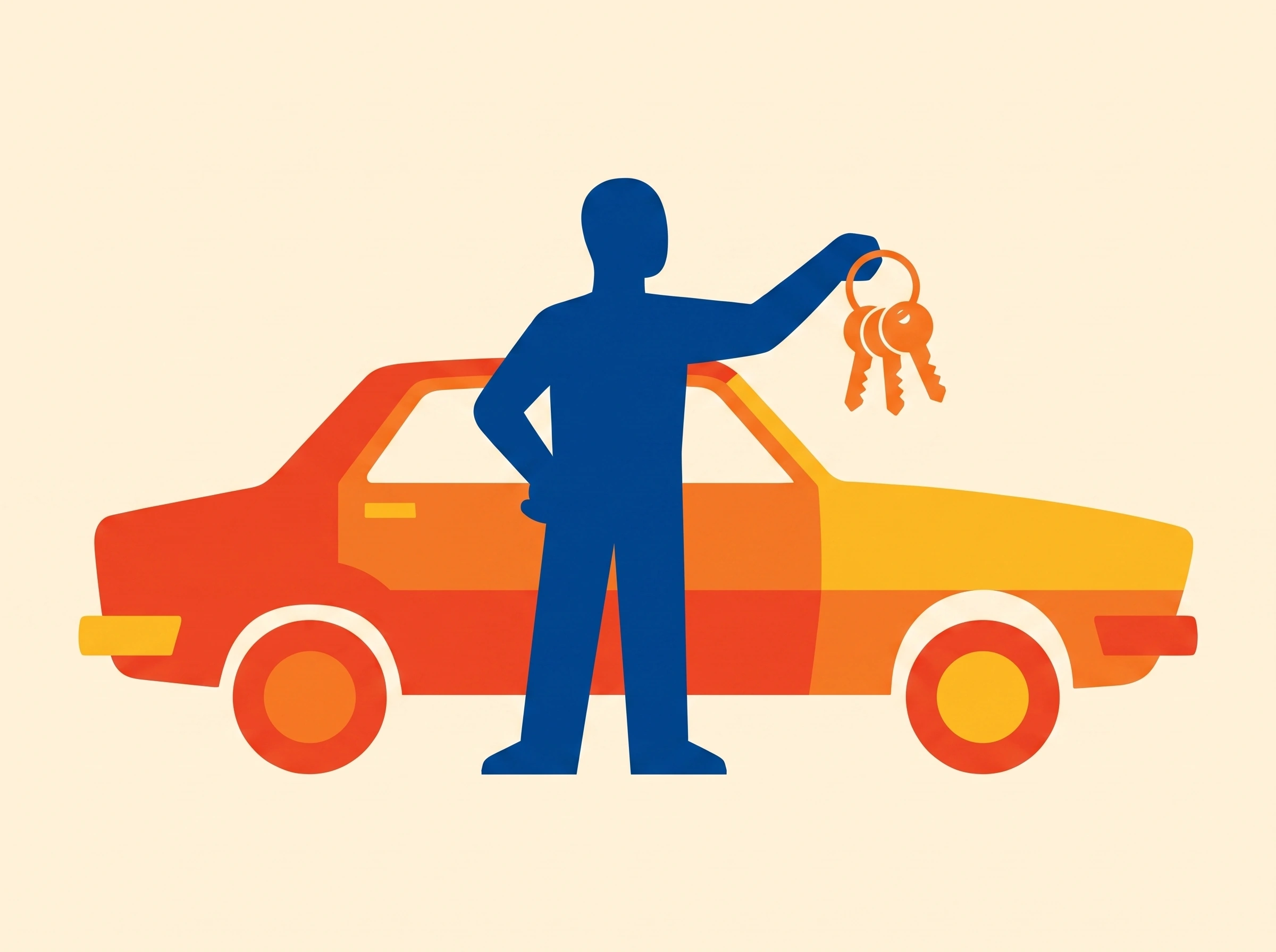 A staff member holding keys beside a car